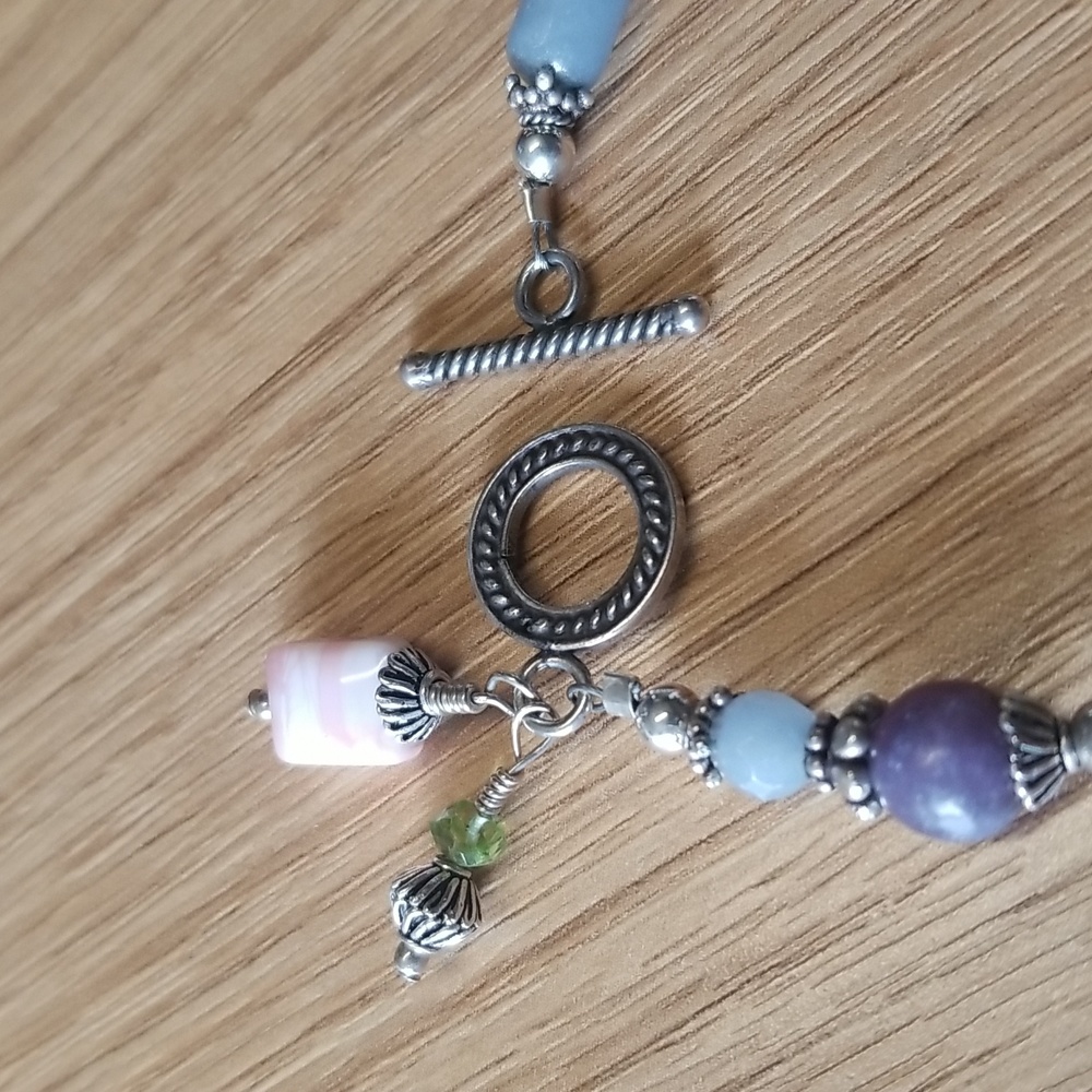 Genuine Stone Bracelet purple, pink, sterling - Picture 3 of 5